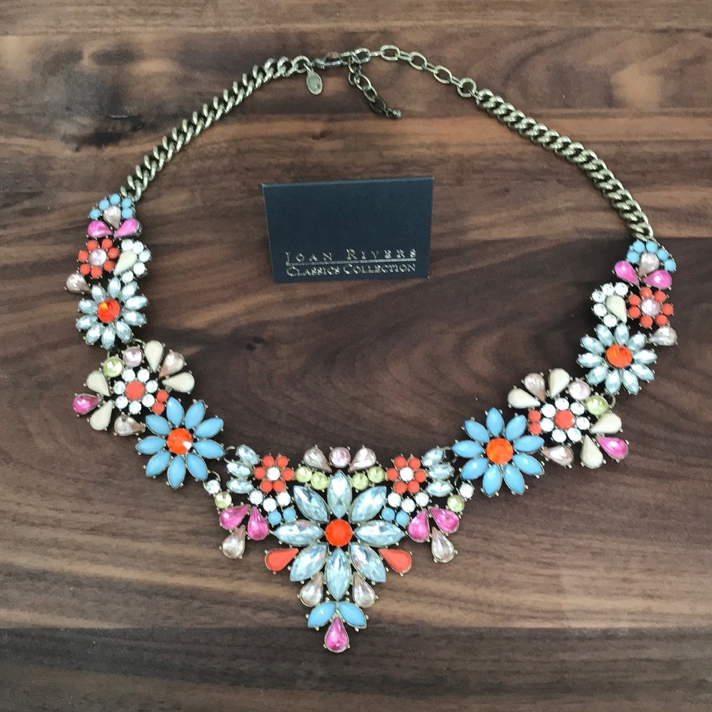 Joan Rivers Multi-Color Floral Statement Necklace Curb Link Chain